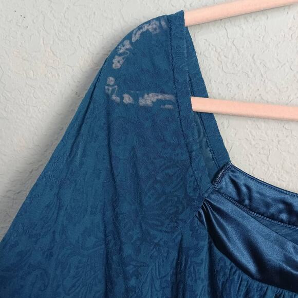 JUST MY SIZE Womens 4X (26W/28W) Blue Green Tunic Top Blouse Lace Sleeves Flowy‎ - Picture 4 of 10